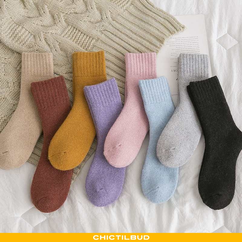 Lange sokker dame uld varm tykke vinter lyserød - chictilbud.com