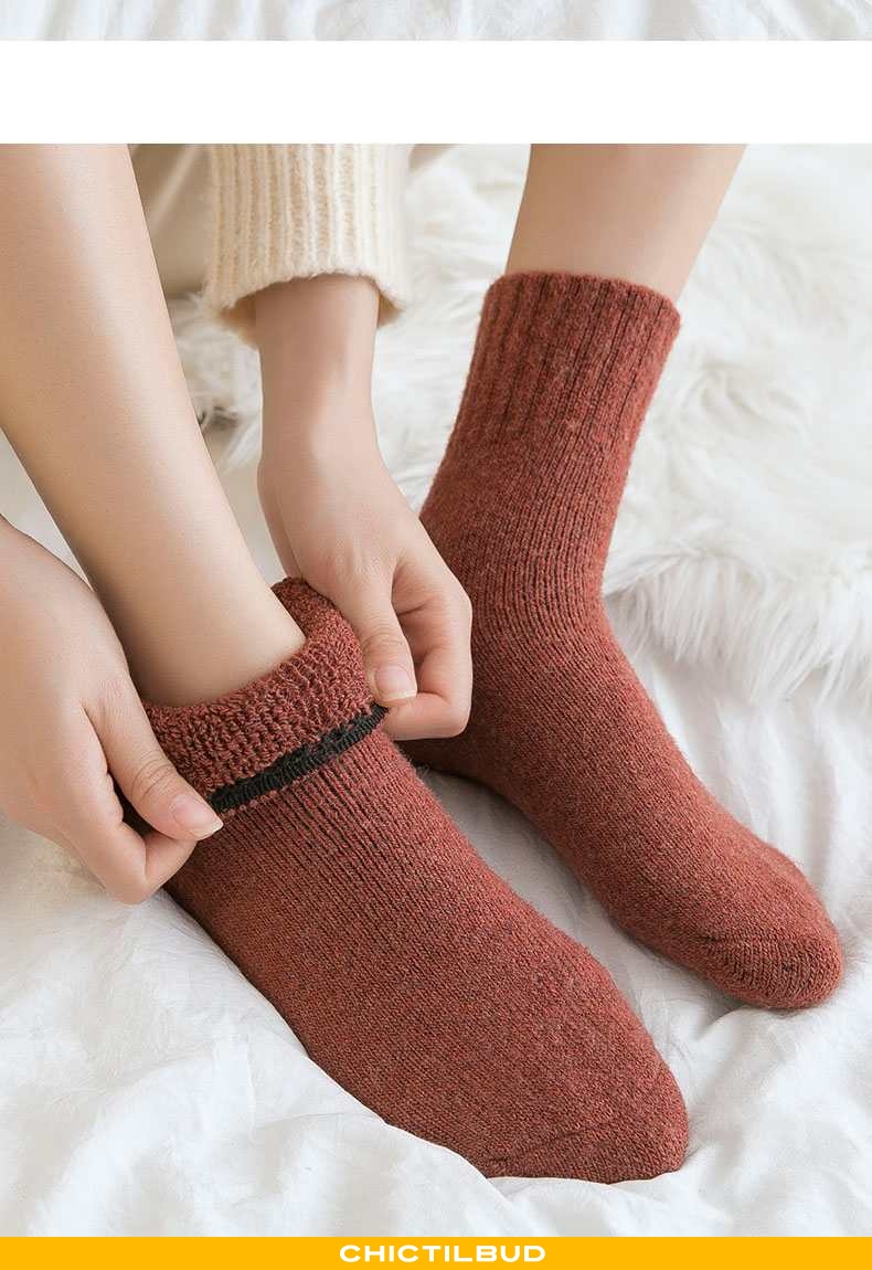 Lange sokker dame uld varm tykke vinter lyserød - chictilbud.com