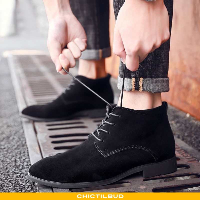 Praktisk have tillid kranium Korte støvler lædersko støvler herre læder casual trend forårs sort -  chictilbud.com